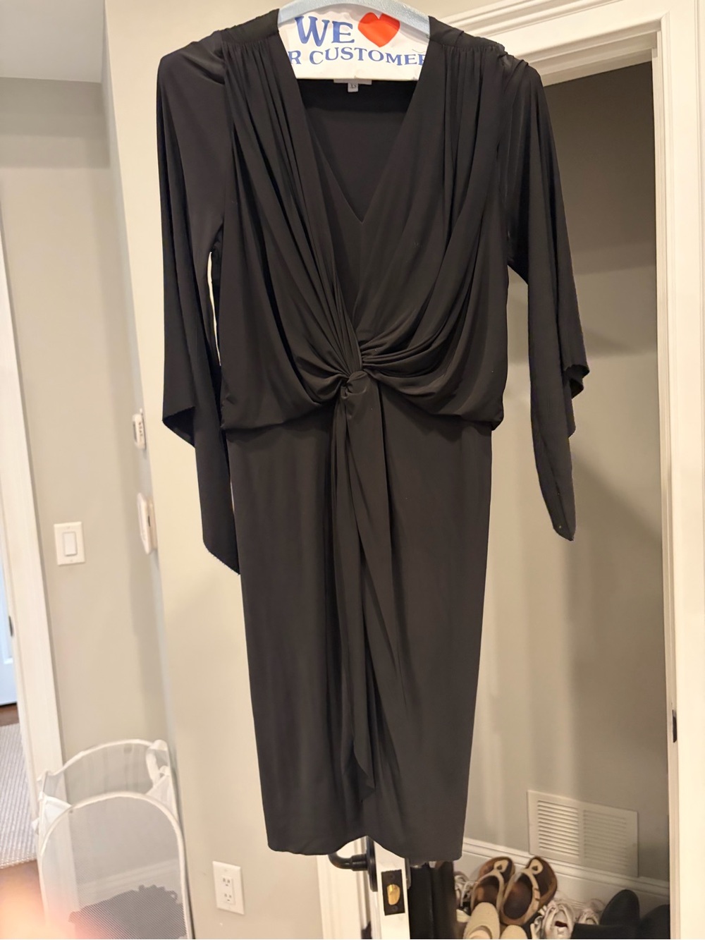 Misa Los Angeles Black Twist-Front Midi Dress